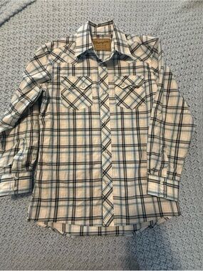 Wrangler Retro Youth Large Blue Plaid Button-Down Pearl Snap Shirt